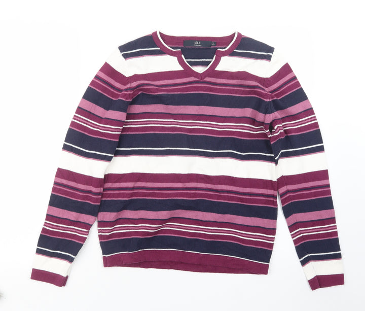 EWM Womens Purple Striped Knit Pullover Jumper Size 10