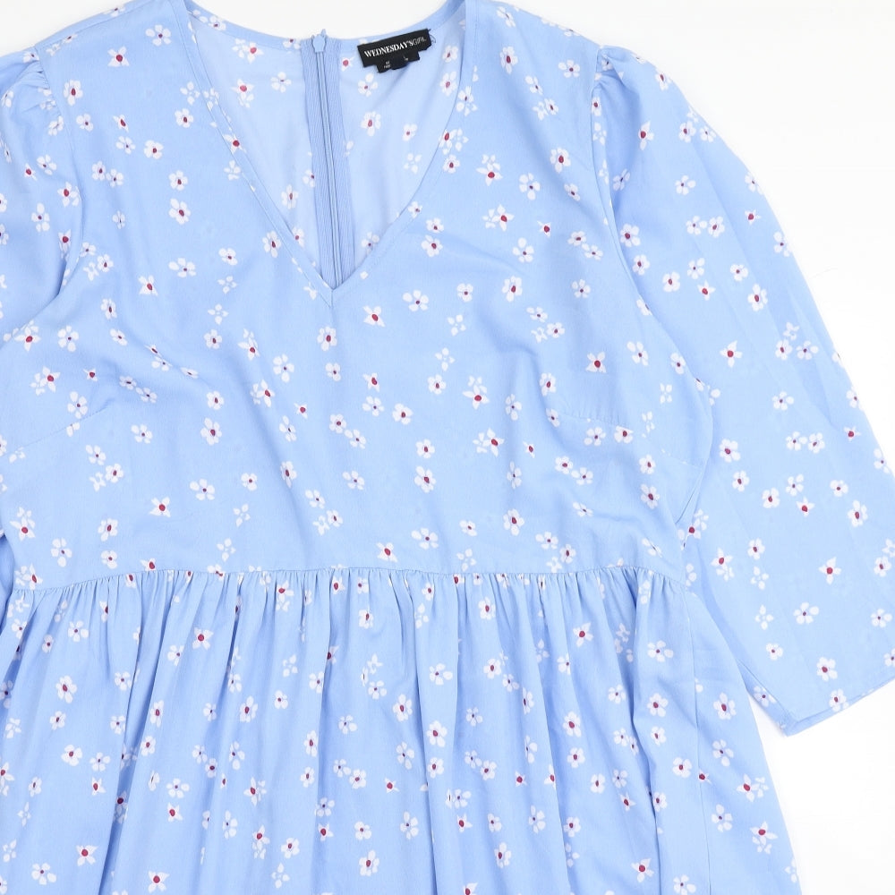 Wednesday's girl Womens Blue Floral  Skater Dress  Size 18