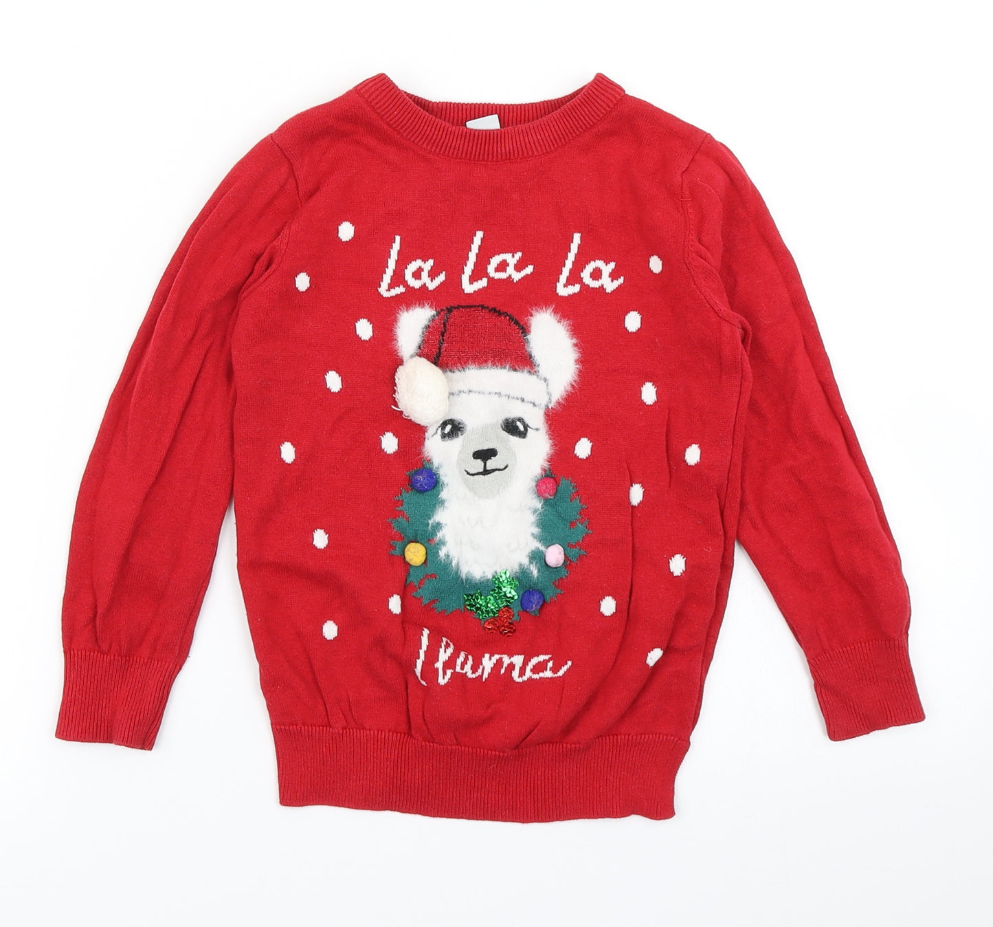 TU Girls Red  Knit Pullover Jumper Size 5 Years  - Christmas Jumper