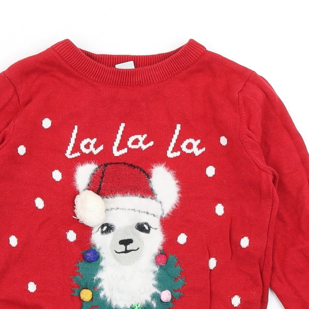 TU Girls Red  Knit Pullover Jumper Size 5 Years  - Christmas Jumper