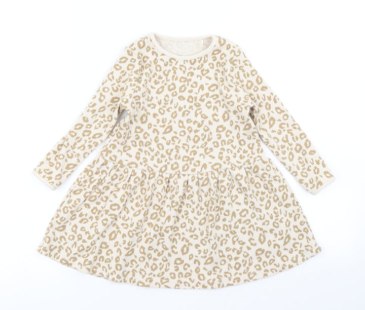 George Girls Beige Animal Print  Skater Dress  Size 2-3 Years
