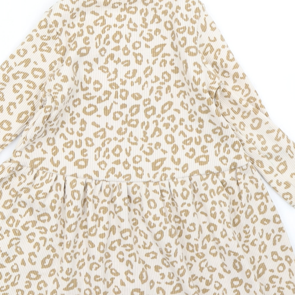 George Girls Beige Animal Print  Skater Dress  Size 2-3 Years
