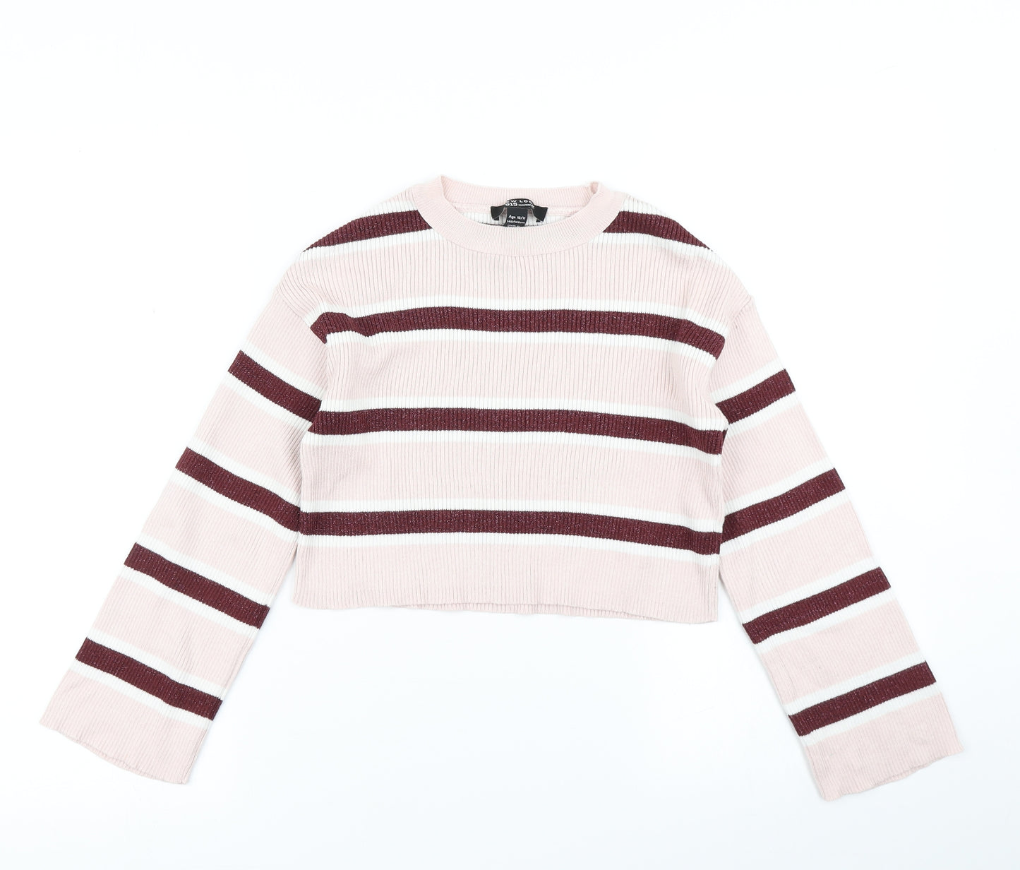 915 Generation Girls Pink Striped  Pullover Jumper Size 10-11 Years  - Cropped