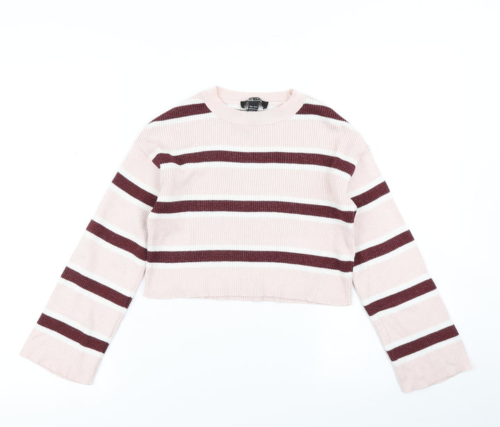915 Generation Girls Pink Striped  Pullover Jumper Size 10-11 Years  - Cropped