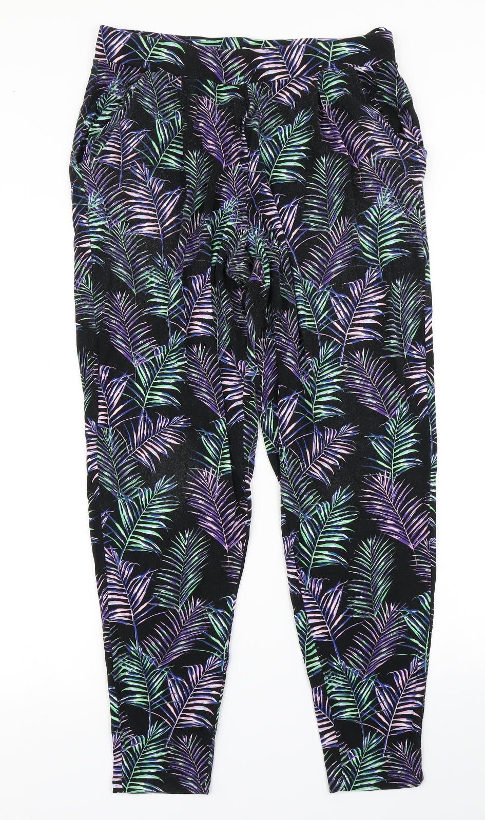 Nutmeg Womens Black Floral  Harem Trousers Size 12 L26 in