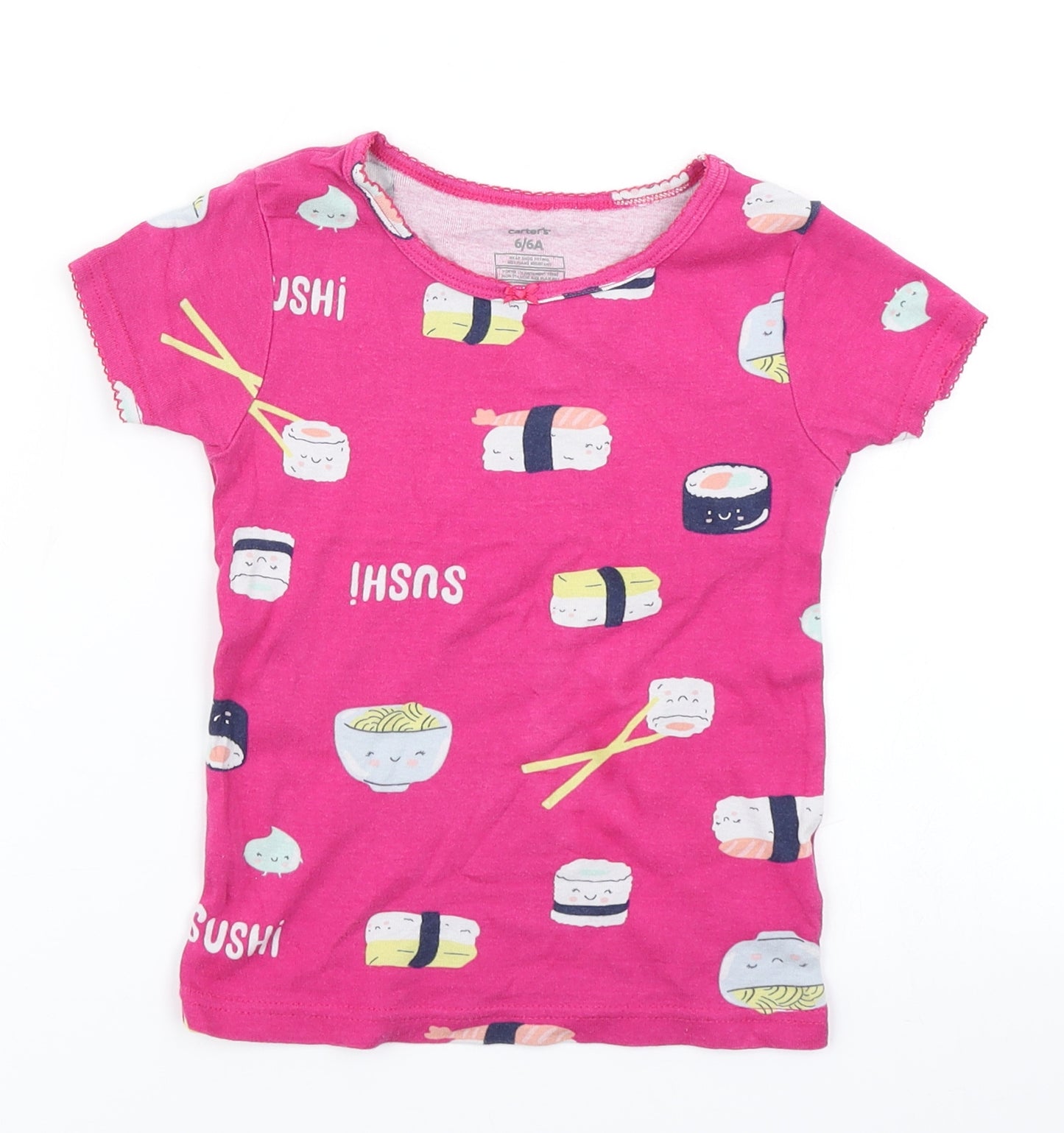 Carter's Girls Pink   Basic T-Shirt Size 6 Years  - sushi Print