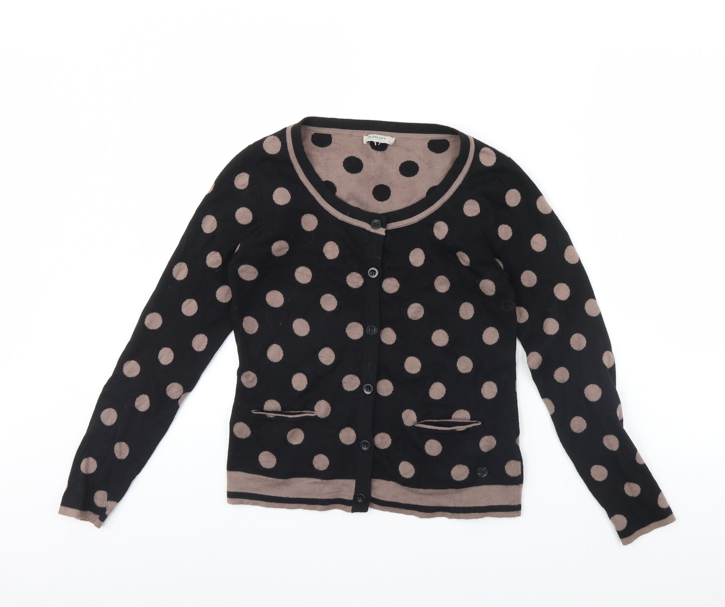 Sarah Womens Black Polka Dot  Cardigan Jumper Size S