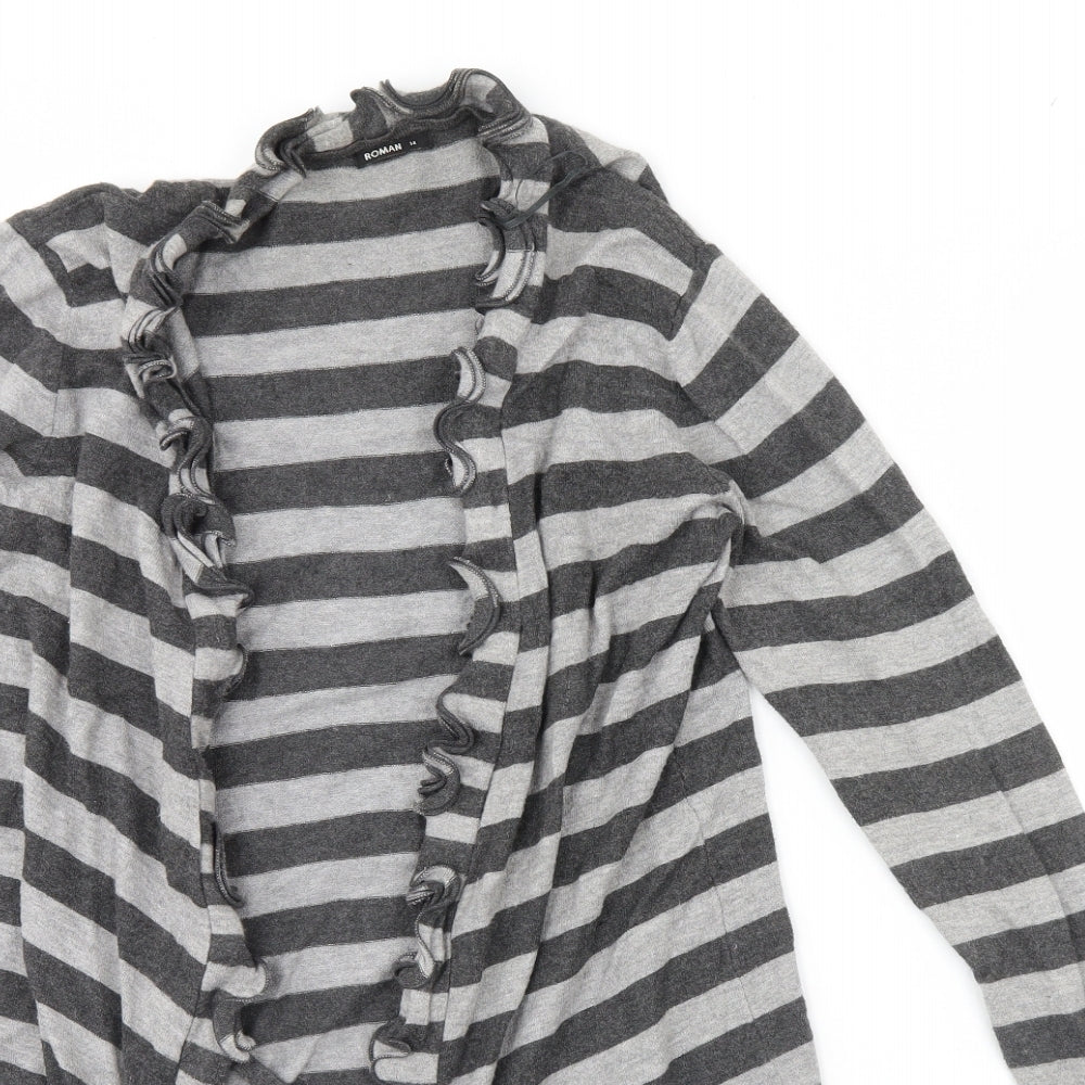 Roman Womens Grey Striped  Cardigan Jumper Size 14
