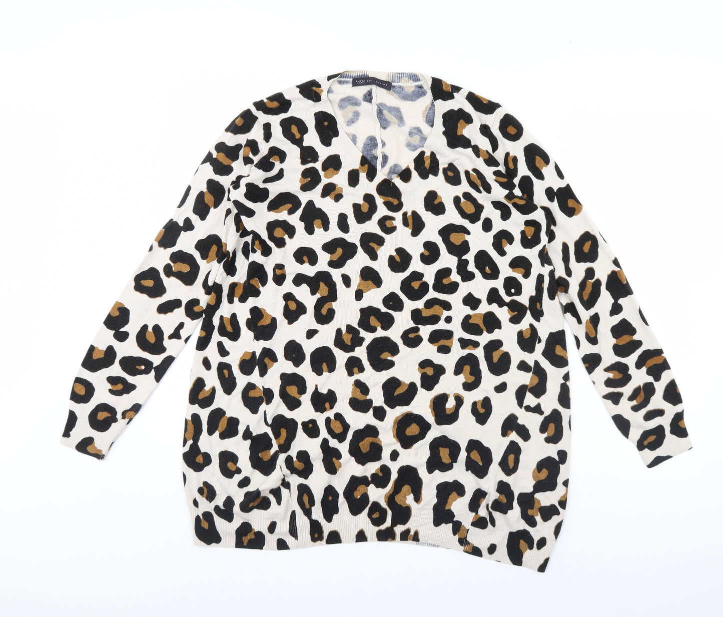 M&S Womens Brown Animal Print  Pullover Jumper Size 12