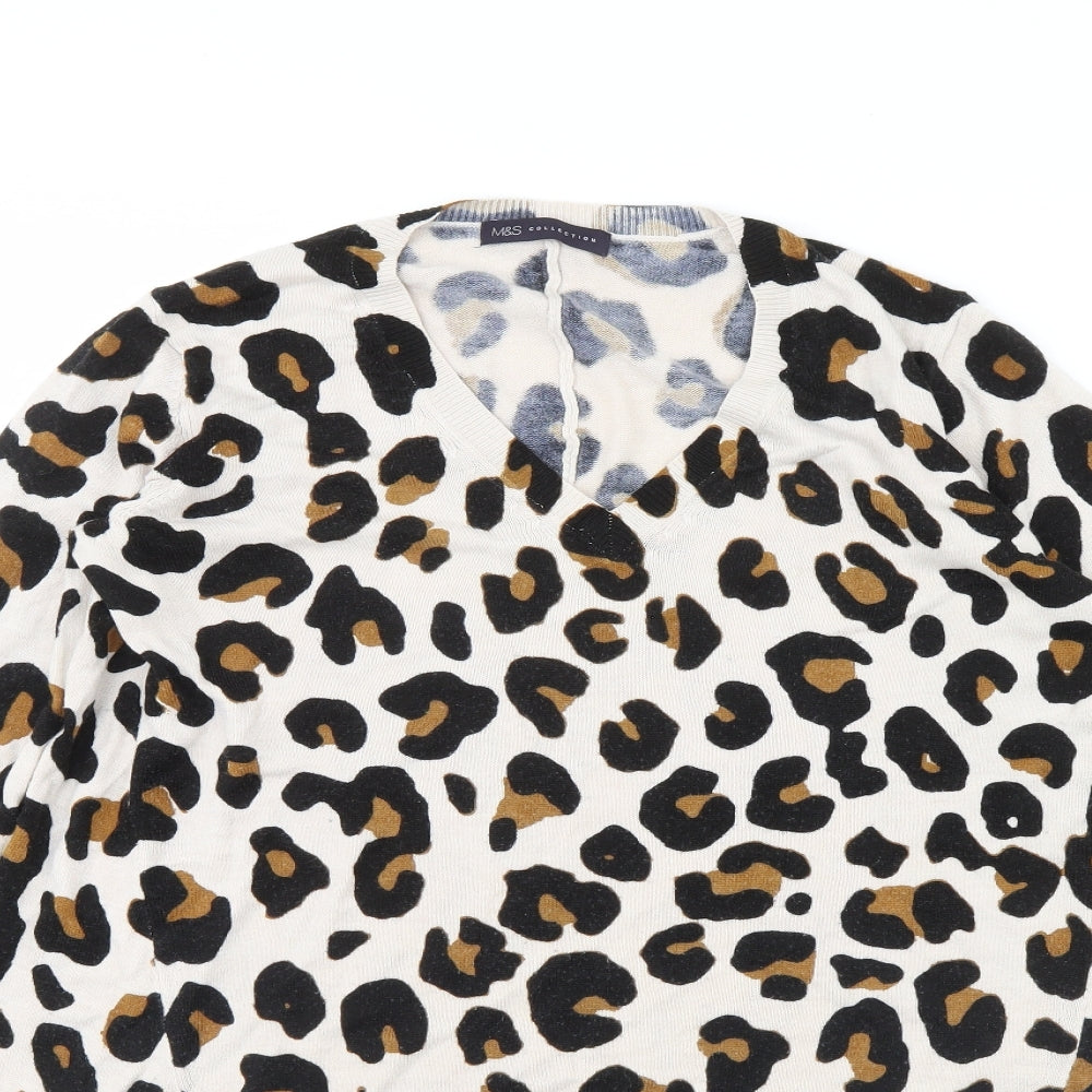 M&S Womens Brown Animal Print  Pullover Jumper Size 12