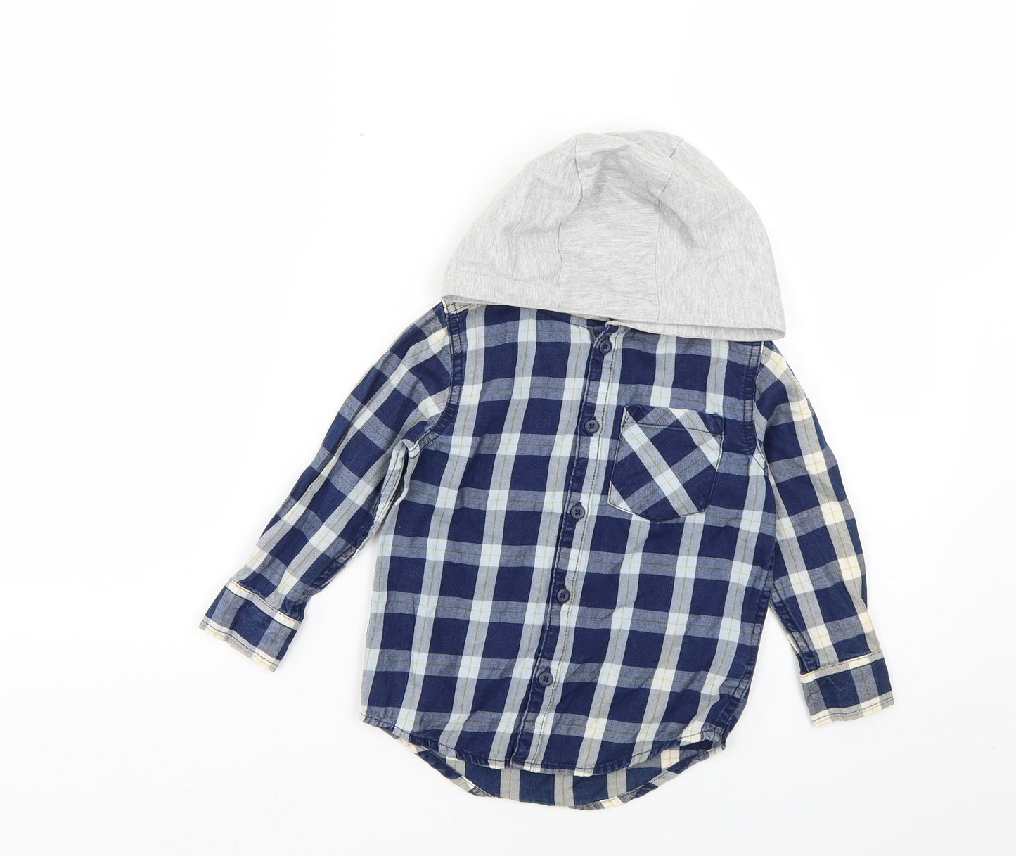 F&F Boys Blue Check  Pullover Hoodie Size 2-3 Years