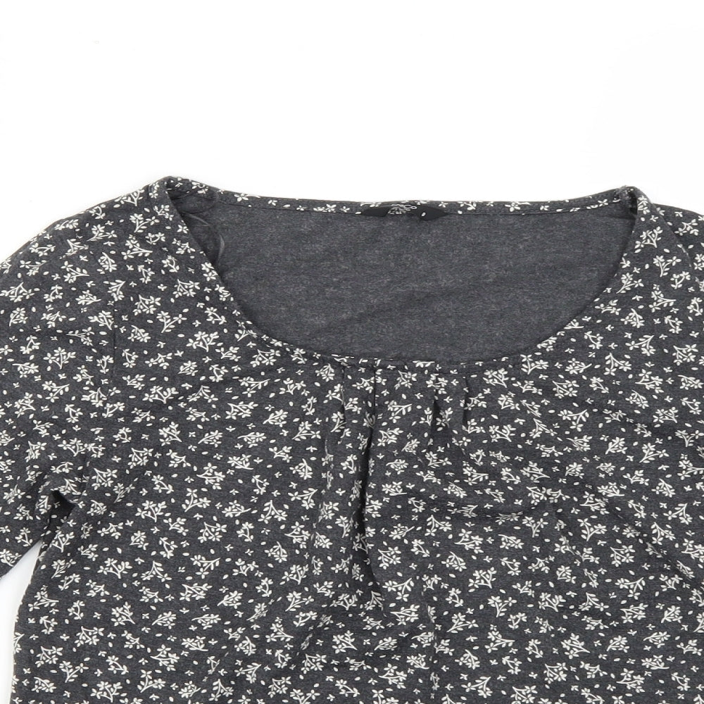 M&Co Womens Grey Floral  Basic Blouse Size 8
