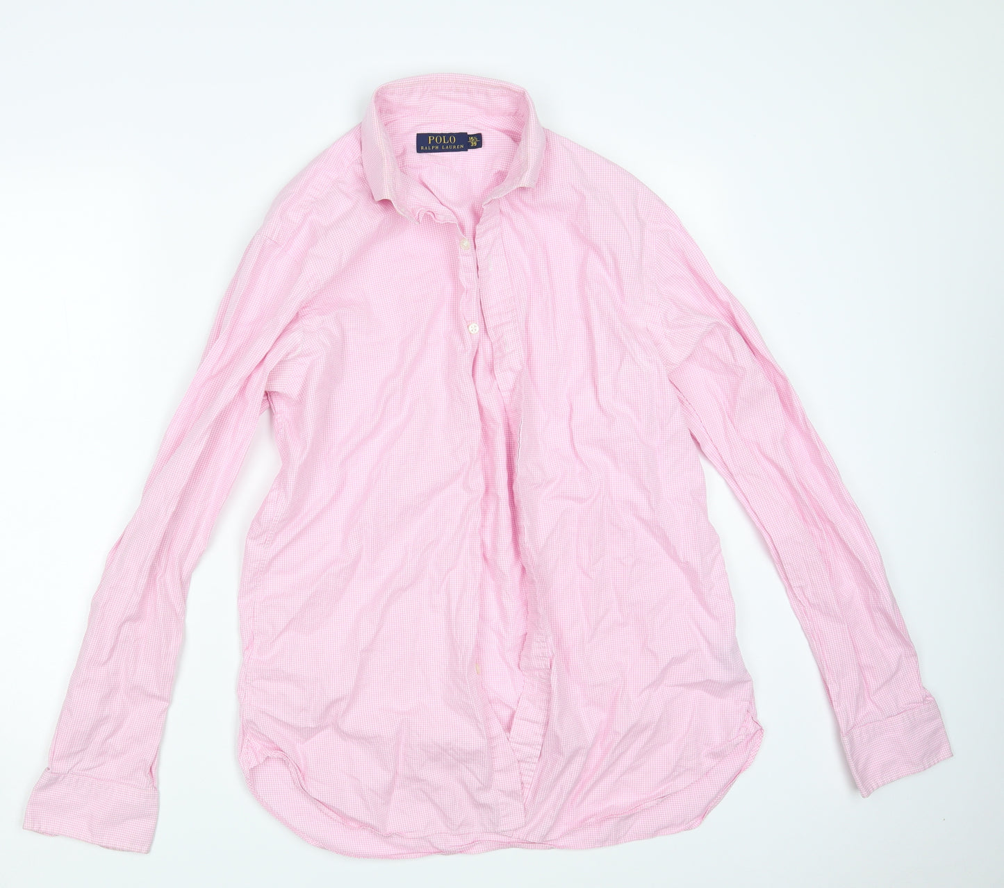 Polo Ralph Lauren Mens Pink Check   Button-Up Size 15.5
