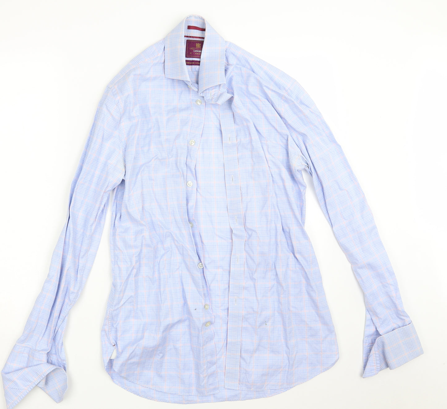 M&S Mens Blue Check   Dress Shirt Size 15