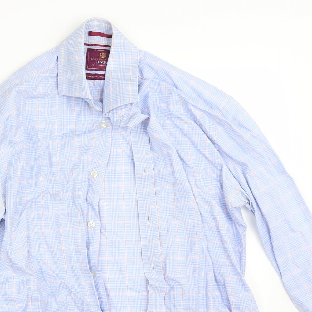 M&S Mens Blue Check   Dress Shirt Size 15