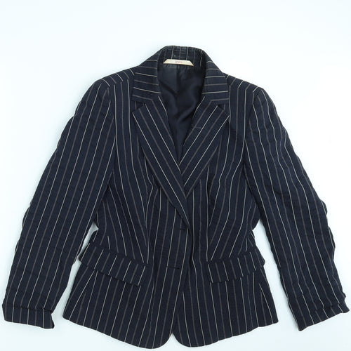 Libra Womens Blue Striped  Jacket Blazer Size 10