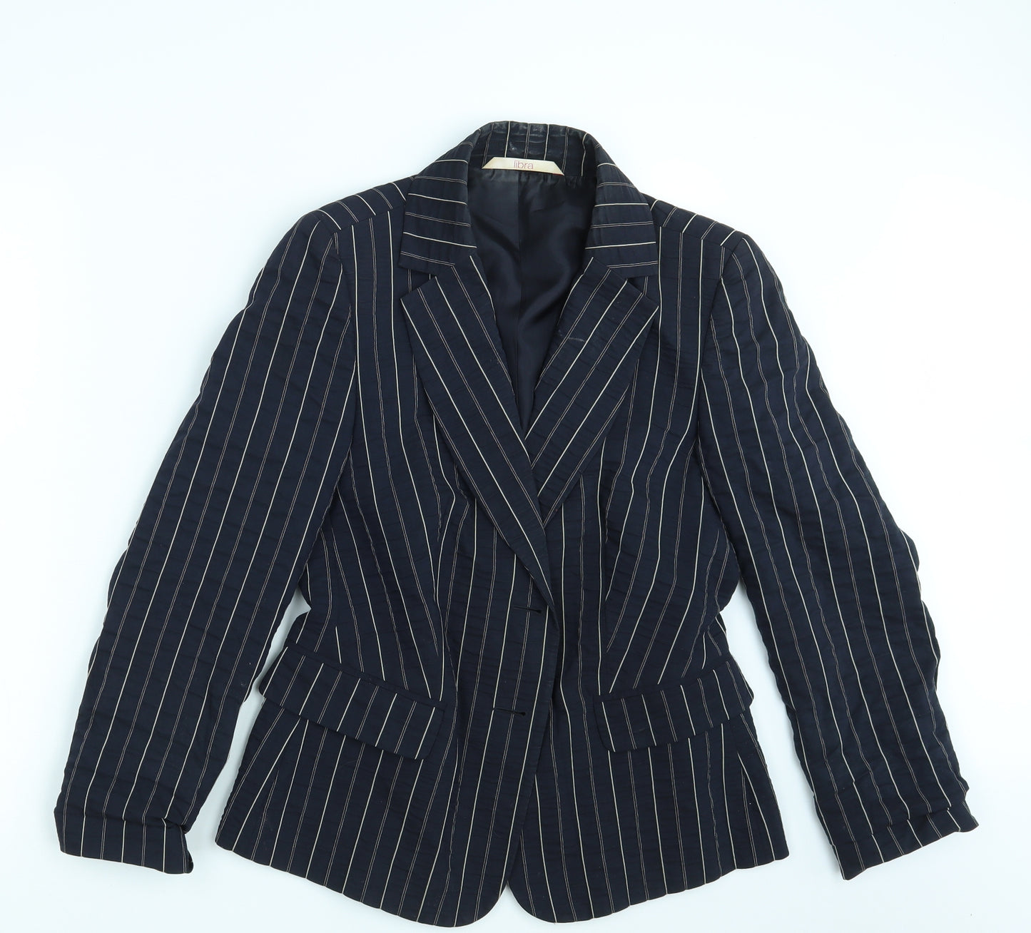 Libra Womens Blue Striped  Jacket Blazer Size 10