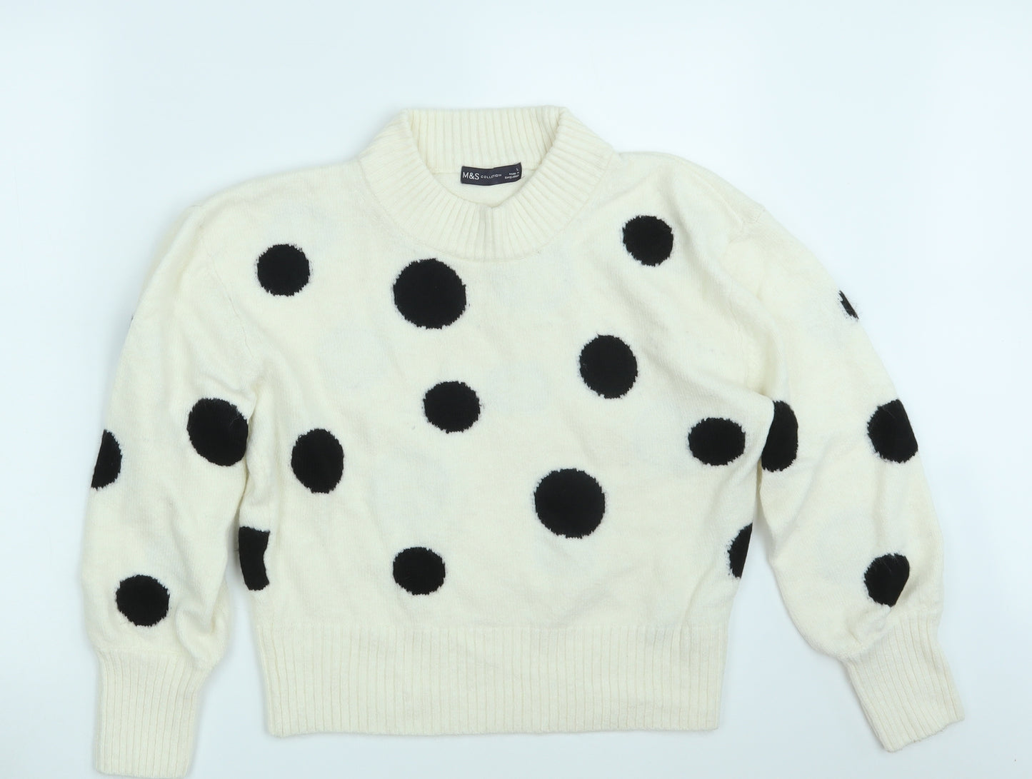 M&S Womens Ivory Polka Dot Knit Pullover Jumper Size L