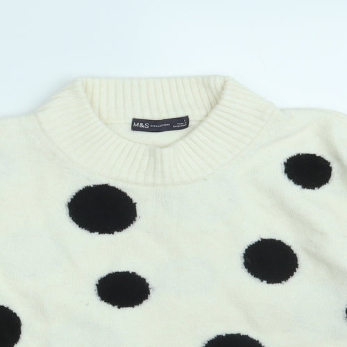 M&S Womens Ivory Polka Dot Knit Pullover Jumper Size L