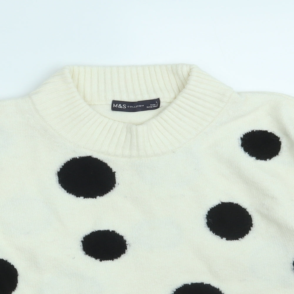 M&S Womens Ivory Polka Dot Knit Pullover Jumper Size L