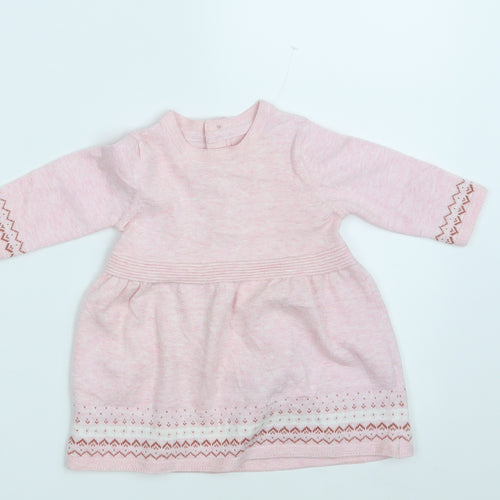 Sainsbury's Girls Pink Fair Isle Knit Pullover Jumper Size 0-3 Months
