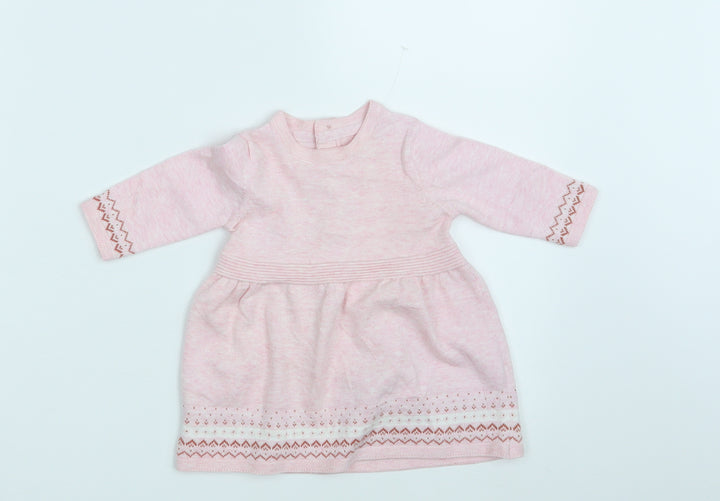 Sainsbury's Girls Pink Fair Isle Knit Pullover Jumper Size 0-3 Months