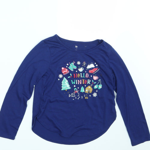 Kohl's Girls Blue  Rayon Pullover Sweatshirt Size M  - Seasonal Christmas Festive Holiday