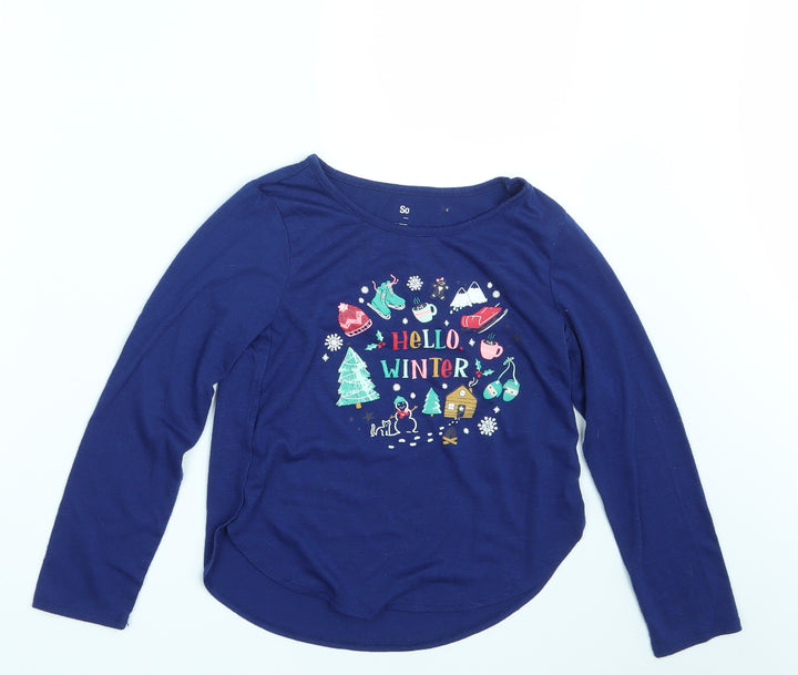 Kohl's Girls Blue Rayon Pullover Sweatshirt Size M - Seasonal Christmas Festive Holiday