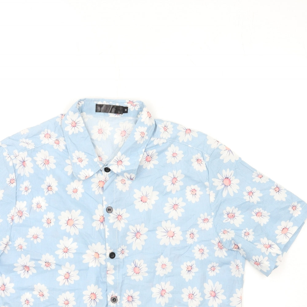 Preworn Mens Black Floral   Button-Up Size M