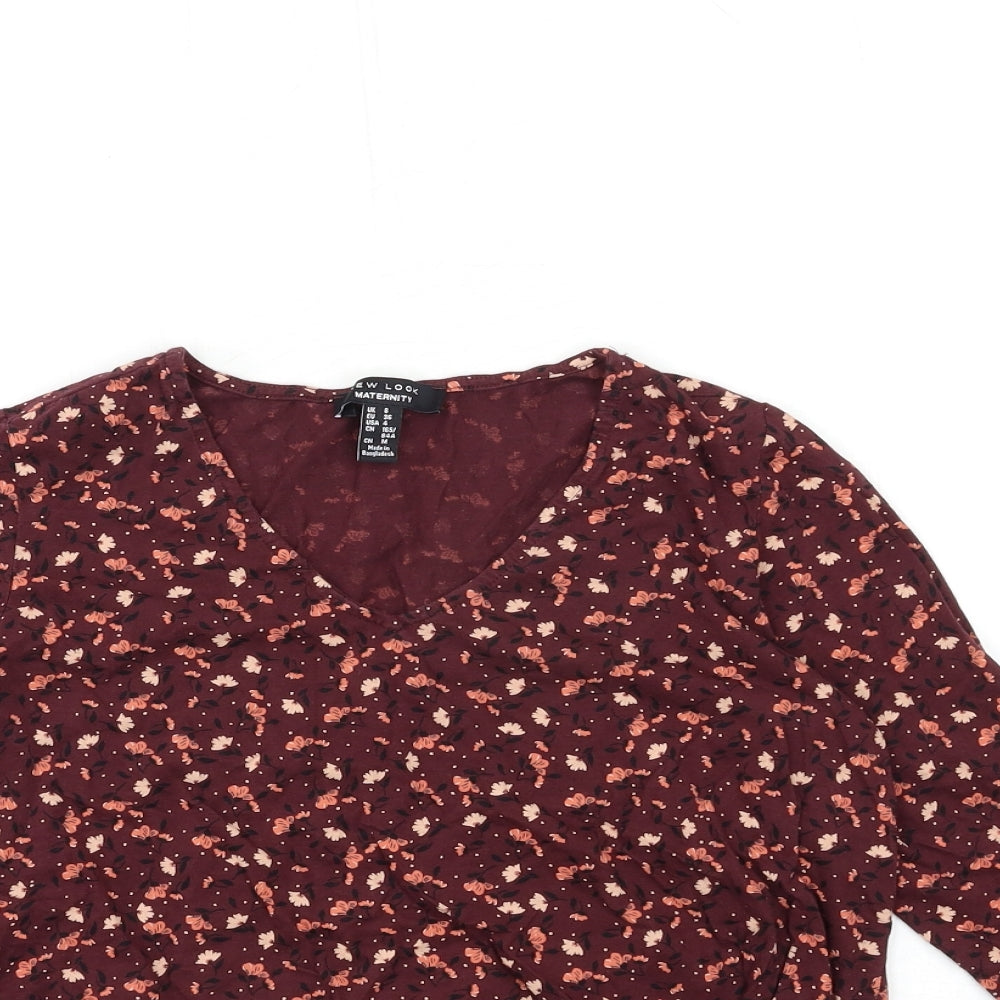 New Look Womens Brown Floral  Basic T-Shirt Size 8