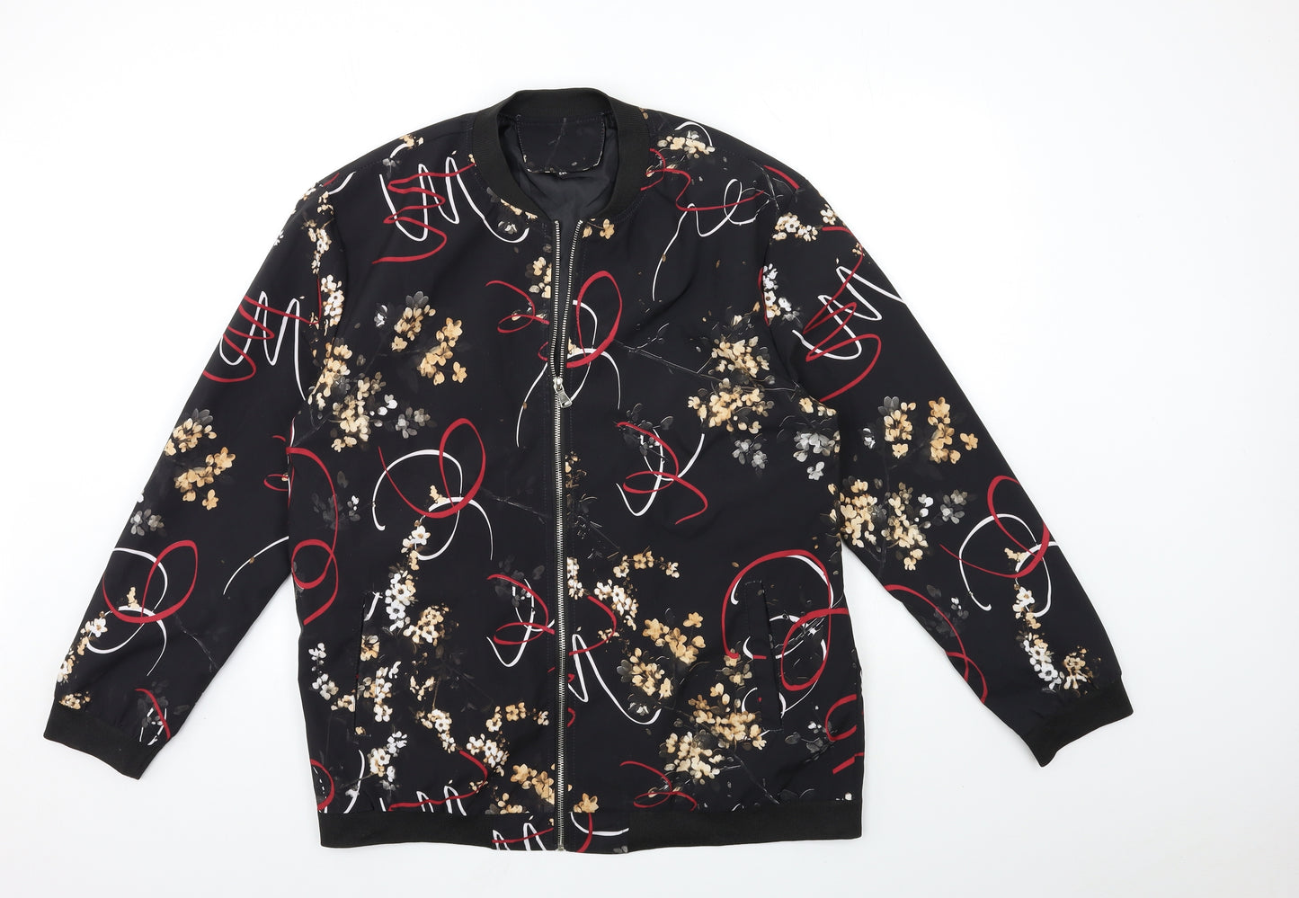 Preworn Womens Black Floral  Bomber Jacket Coat Size 4XL