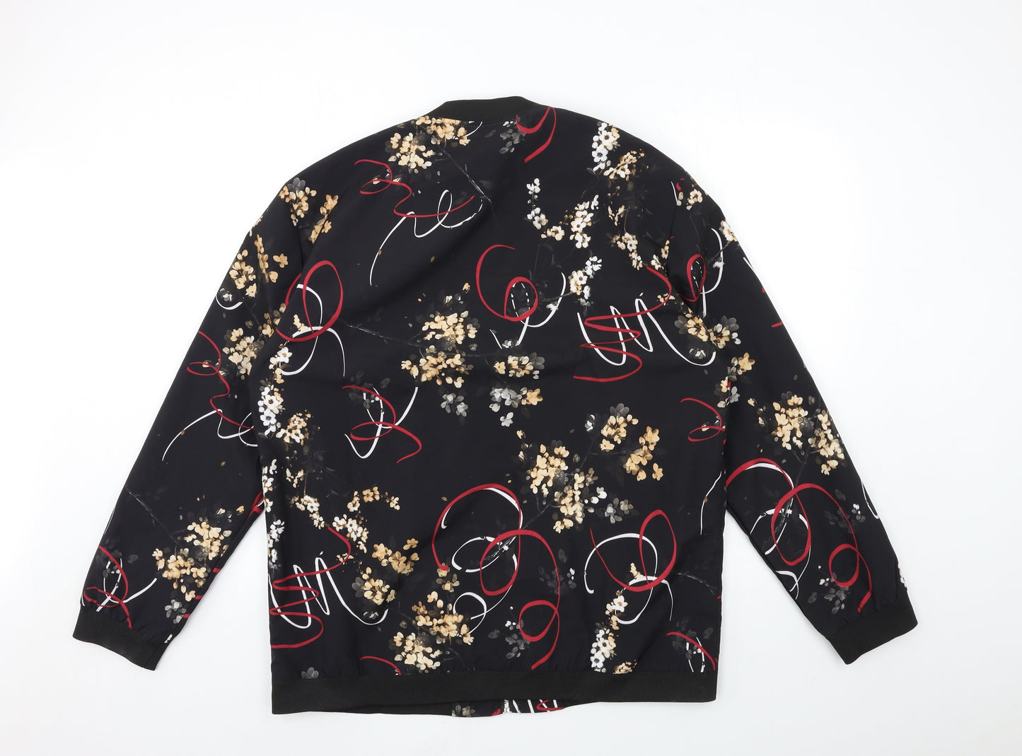 Preworn Womens Black Floral  Bomber Jacket Coat Size 4XL