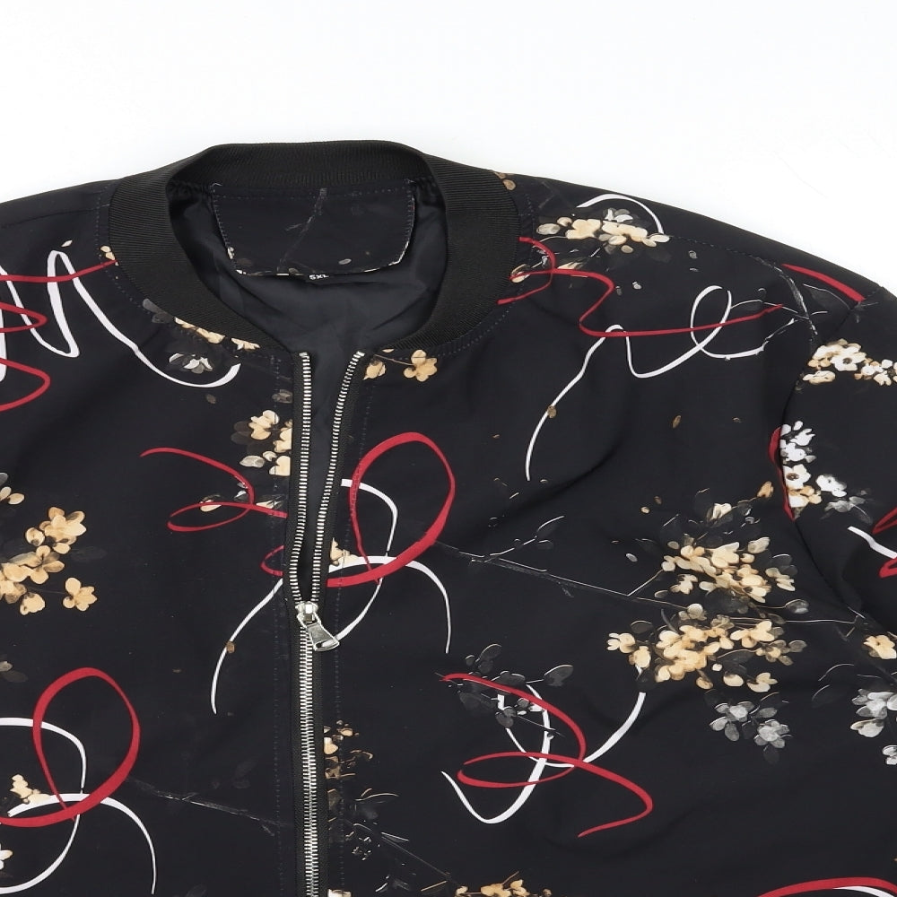 Preworn Womens Black Floral  Bomber Jacket Coat Size 4XL