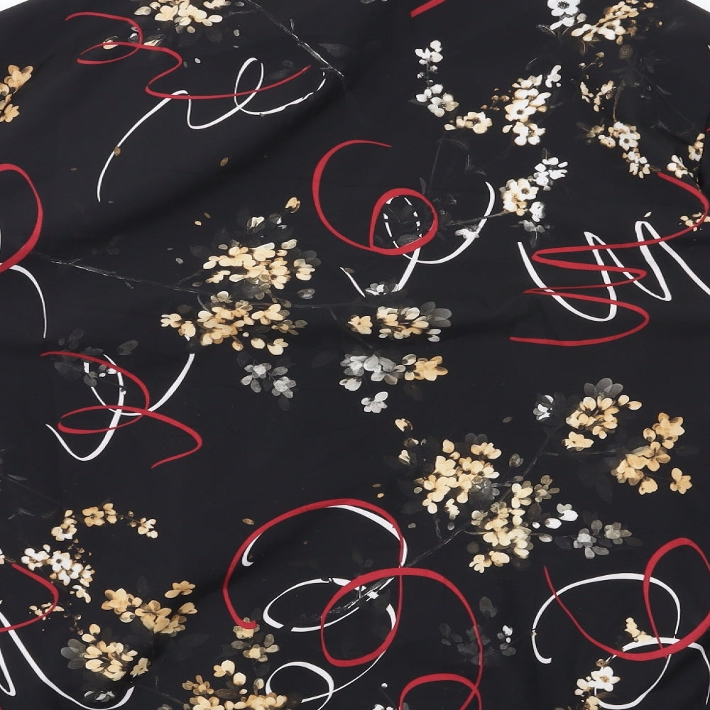 Preworn Womens Black Floral  Bomber Jacket Coat Size 4XL