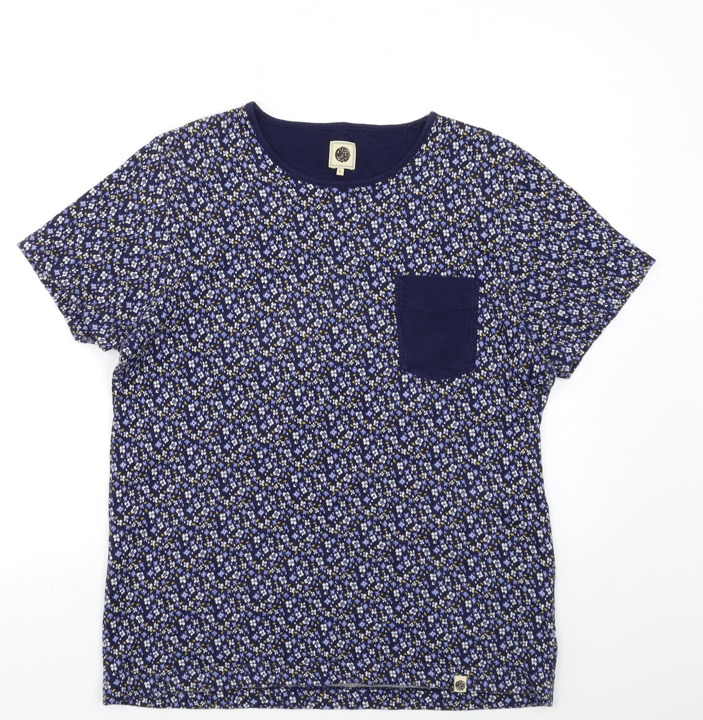 Pretty Green Womens Blue Floral  Basic T-Shirt Size L