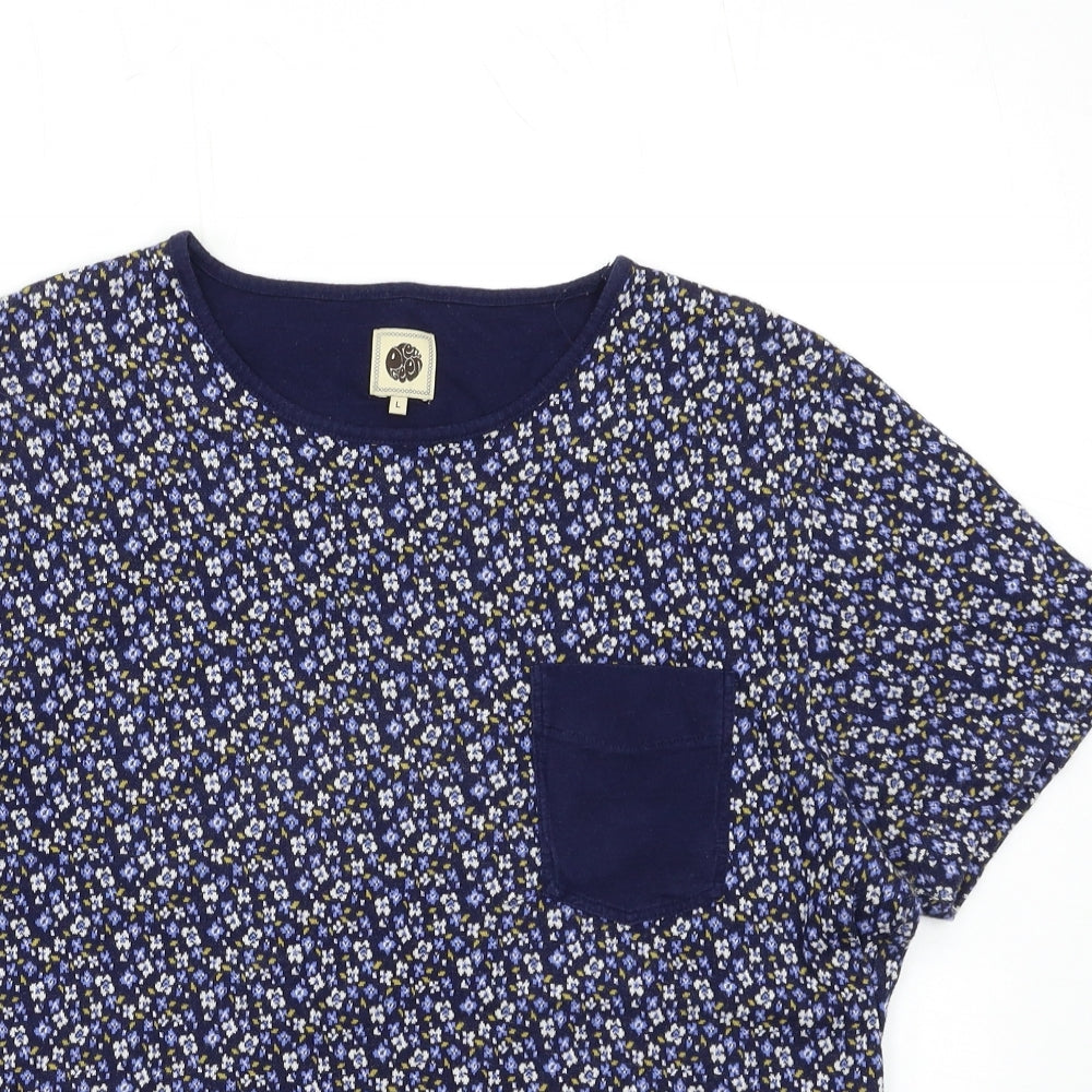 Pretty Green Womens Blue Floral  Basic T-Shirt Size L