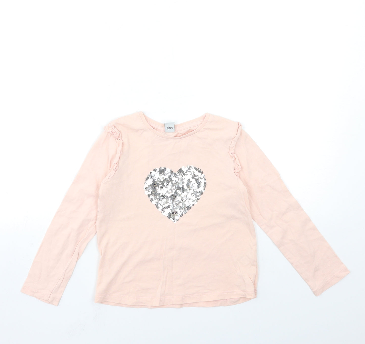 TU Girls Pink   Basic T-Shirt Size 5-6 Years  - LOVE HEART