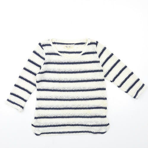 New Look Womens White Striped Knit Pullover Jumper Size 8
