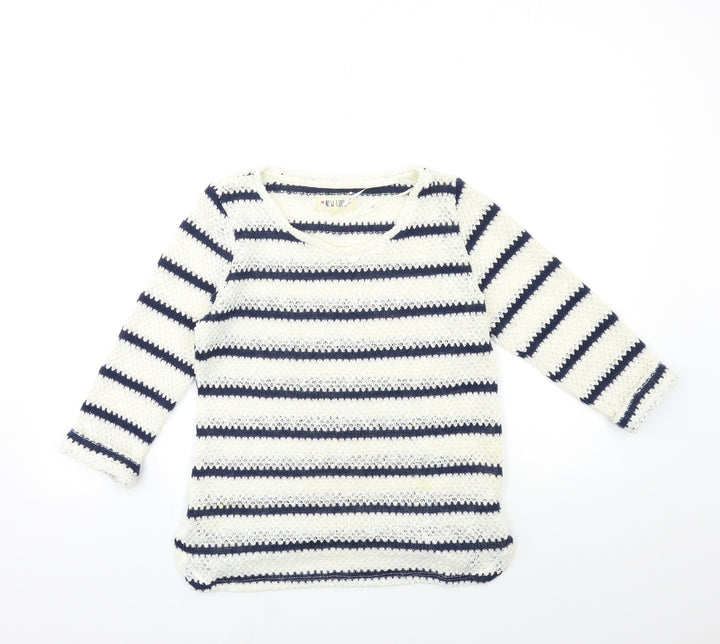 New Look Womens White Striped Knit Pullover Jumper Size 8
