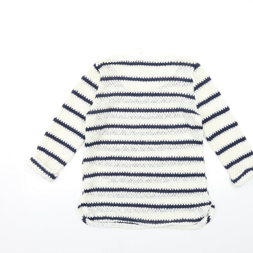 New Look Womens White Striped Knit Pullover Jumper Size 8