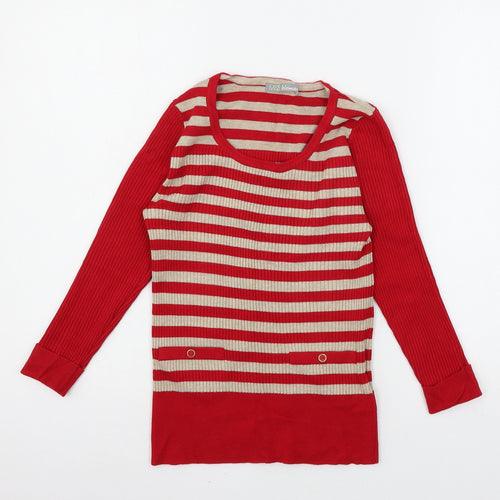 Marks and Spencer Womens Red Striped Knit Pullover Jumper Size 8