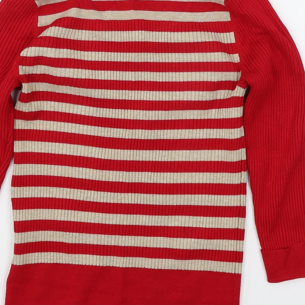 Marks and Spencer Womens Red Striped Knit Pullover Jumper Size 8