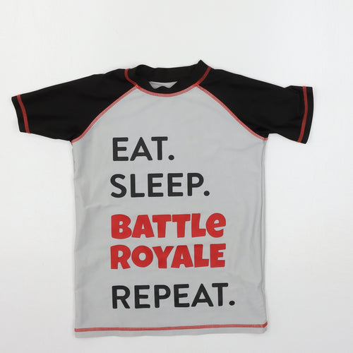Preworn Boys Grey Geometric  Basic T-Shirt Size 12 Years  - Battle Royal