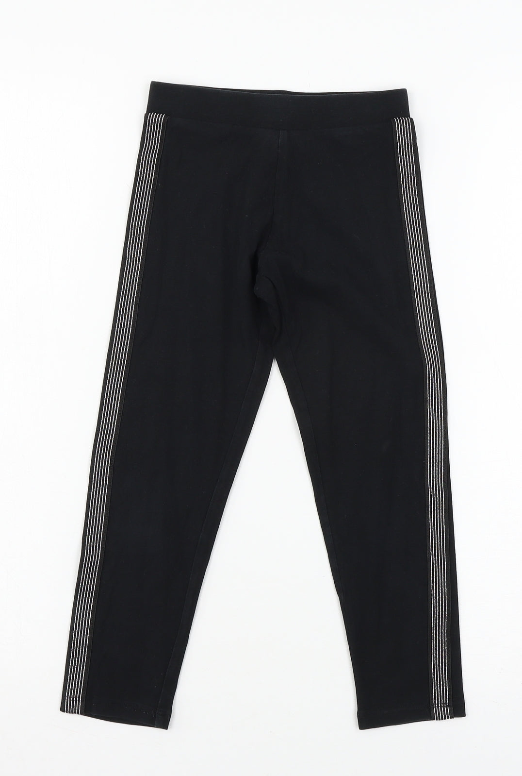 Nutmeg Girls Black Striped Jersey Jogger Trousers Size 6-7 Years - Legging