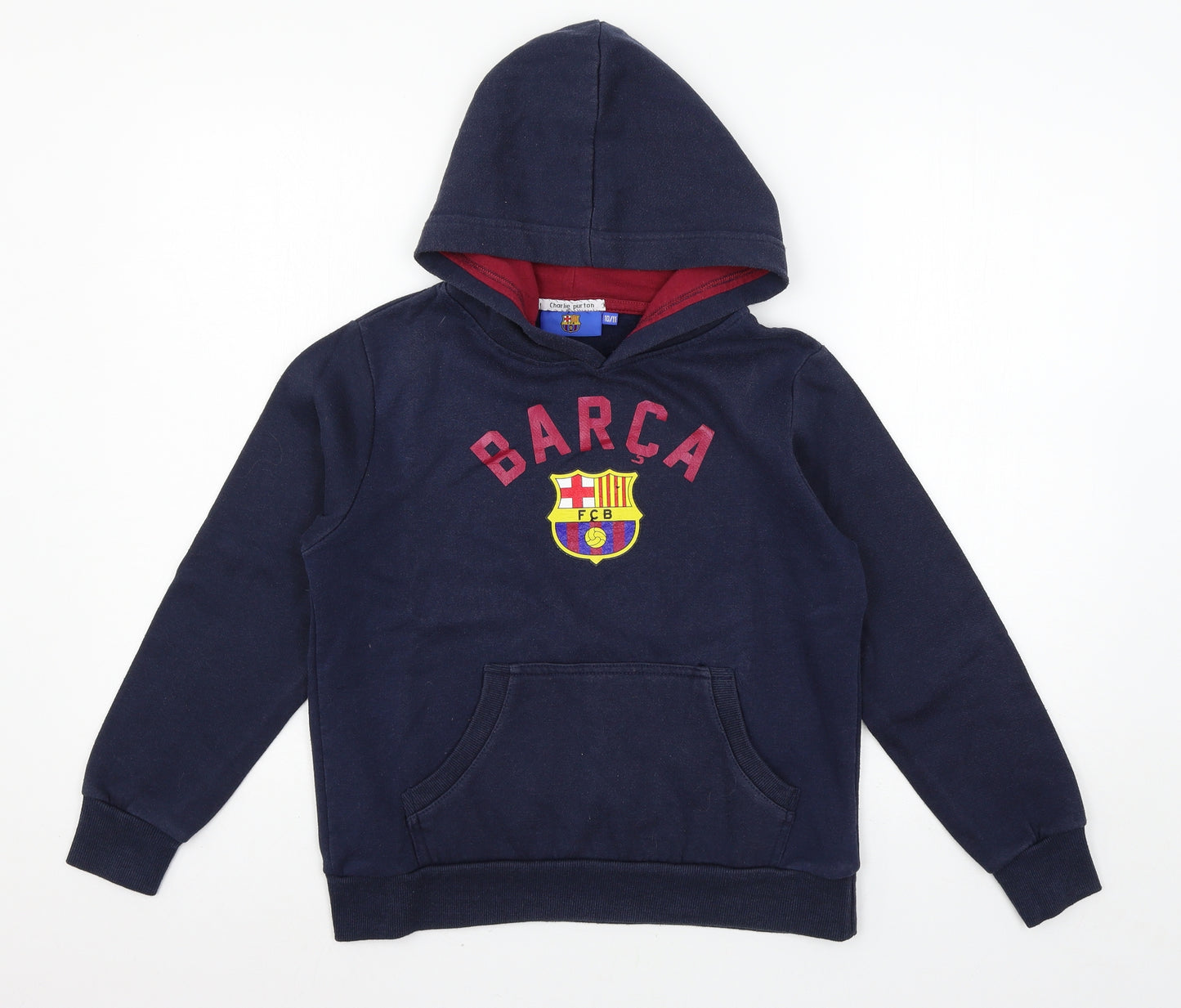 FC Barcelona Boys Blue  Jersey Pullover Hoodie Size 10-11 Years