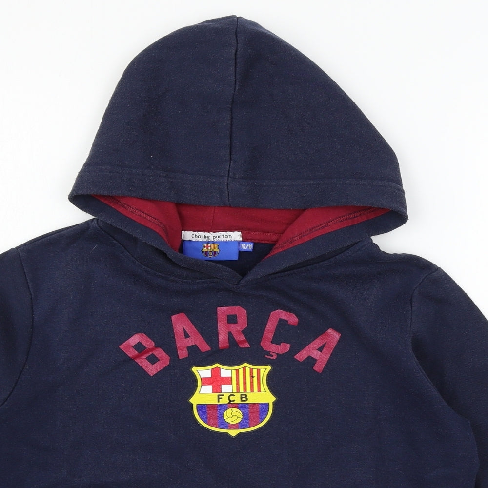 FC Barcelona Boys Blue  Jersey Pullover Hoodie Size 10-11 Years