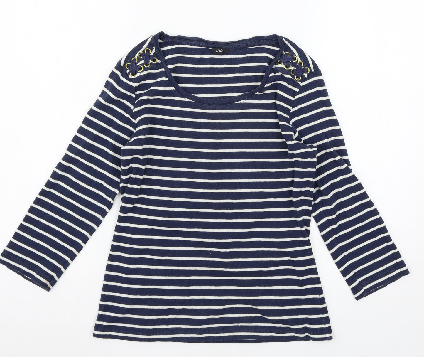 M&Co Womens Blue Striped Jersey Basic T-Shirt Size 10