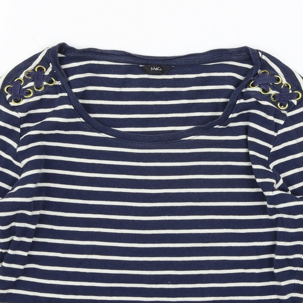 M&Co Womens Blue Striped Jersey Basic T-Shirt Size 10