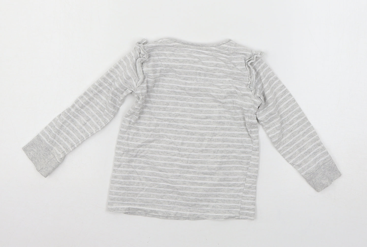 Mothercare Girls Grey Striped Jersey Basic T-Shirt Size 2 Years  - Rabbit