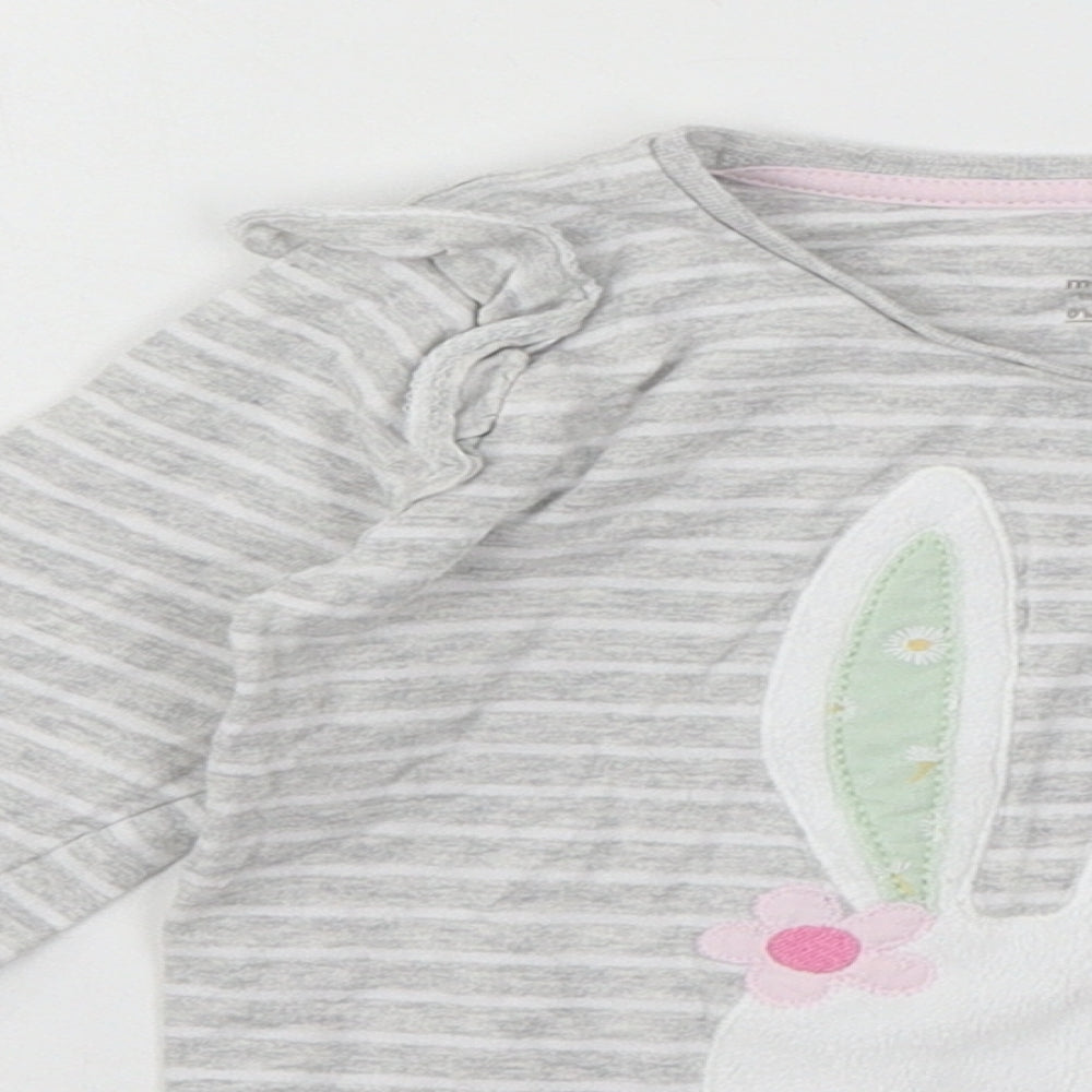 Mothercare Girls Grey Striped Jersey Basic T-Shirt Size 2 Years  - Rabbit